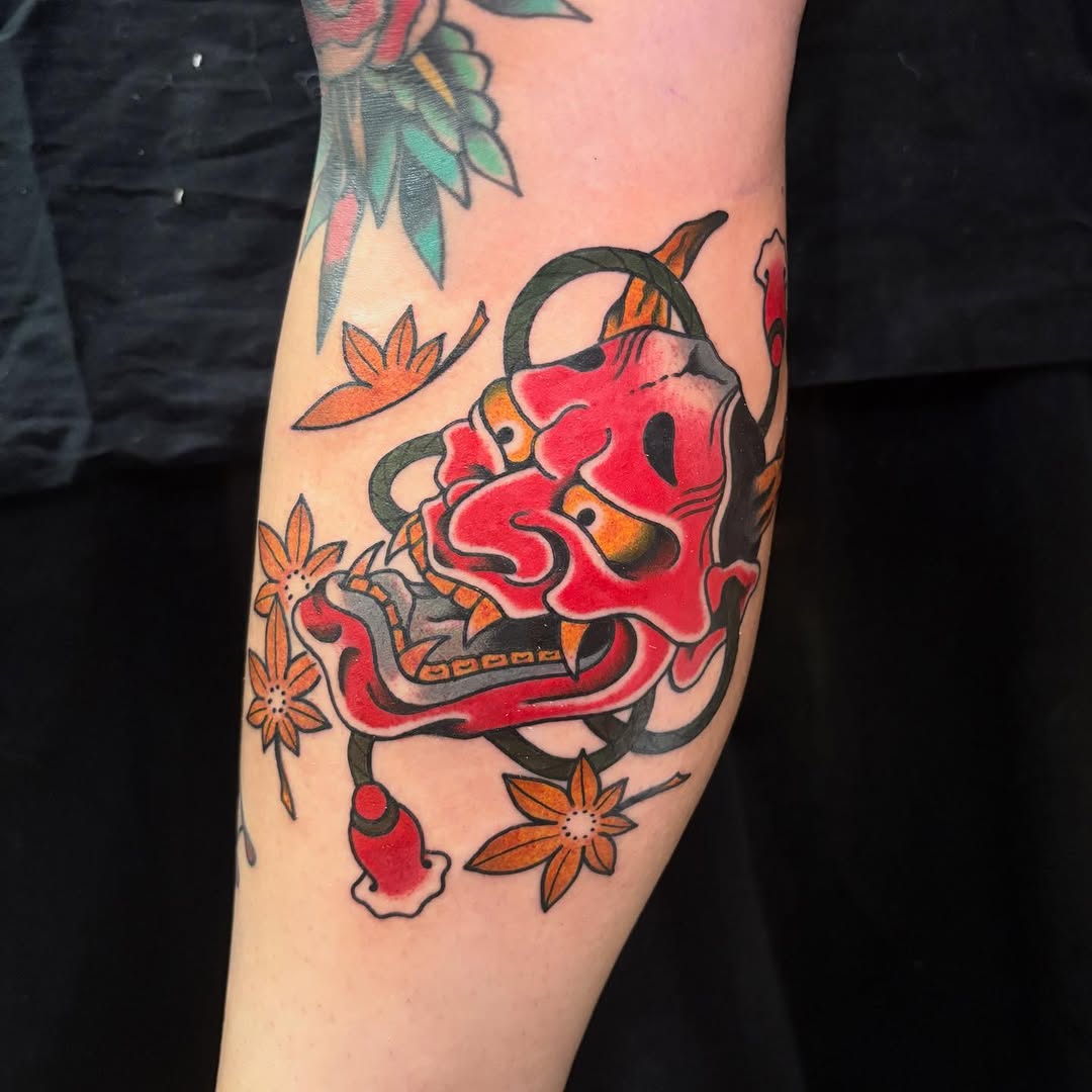 Hannya mask traditional tattoo by Rikki Kander