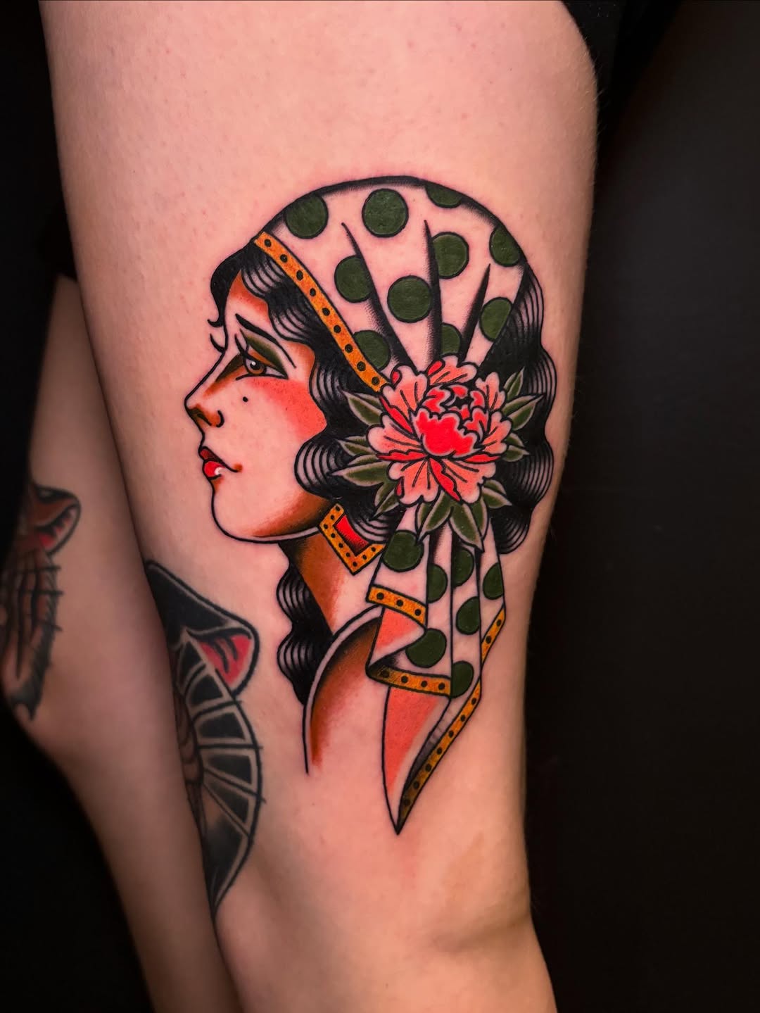 Gypsy lady head traditional tattoo by Rikki Kander
