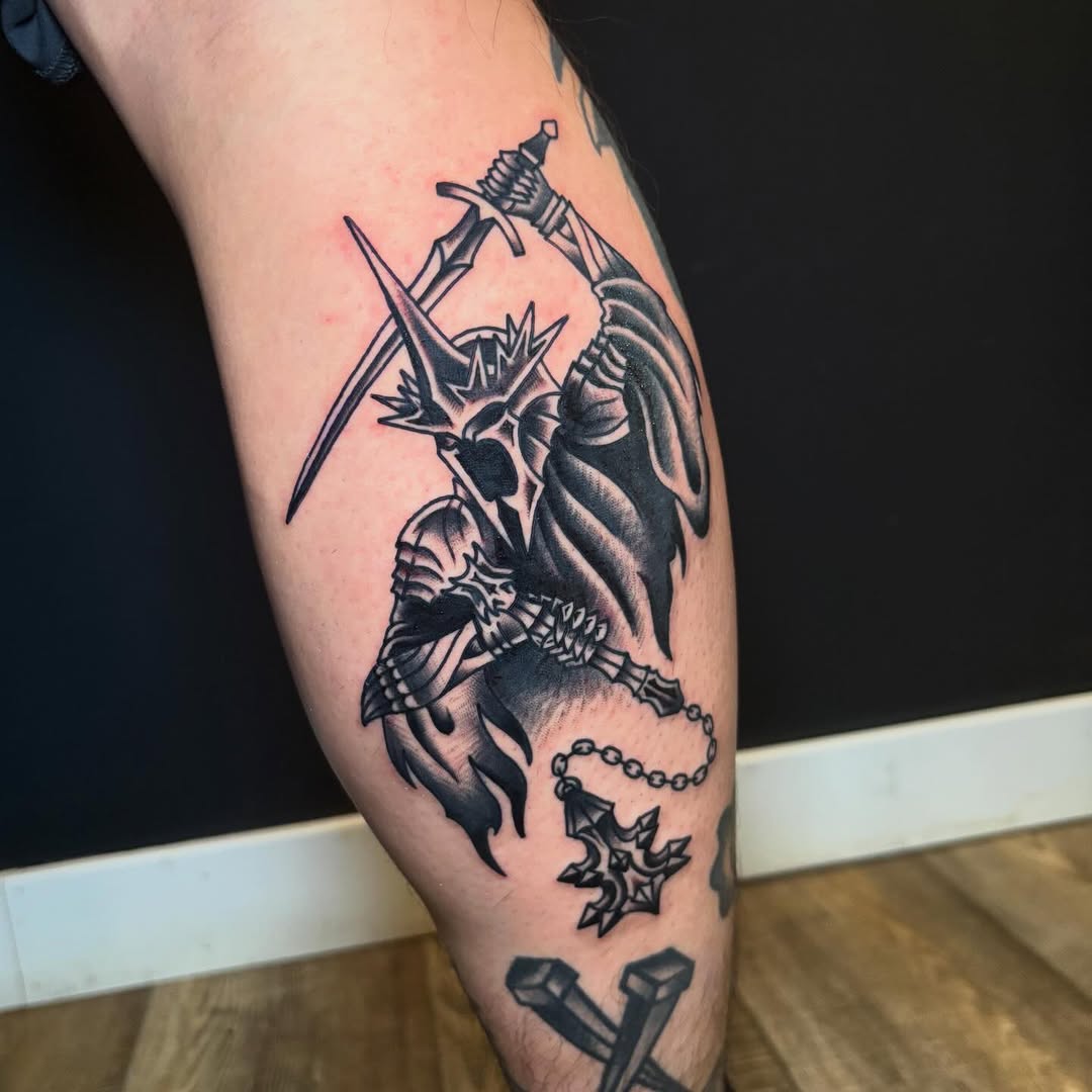 Blackwork Witch King tattoo by Rikki Kander